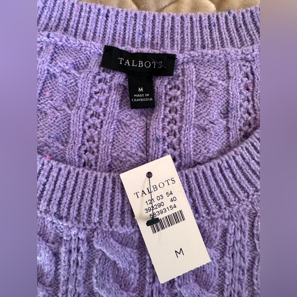 Talbots Women’s Medium Lavender Cable Knit Sweater NWT Cottagecore Cozy Chic - Picture 6 of 11